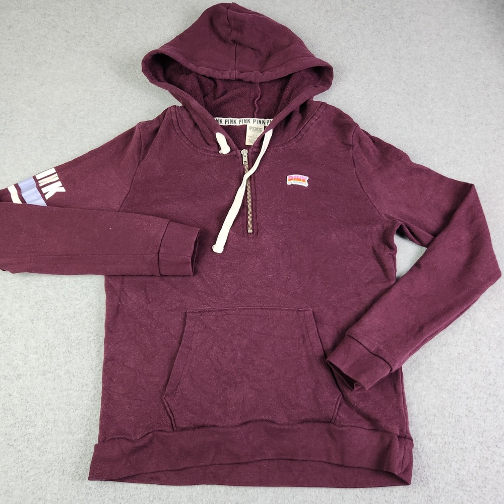 PINK Victoria's Secret Hoodie Womens Large‎ Burgundy Fleece Lined Winter 1/4 Zip